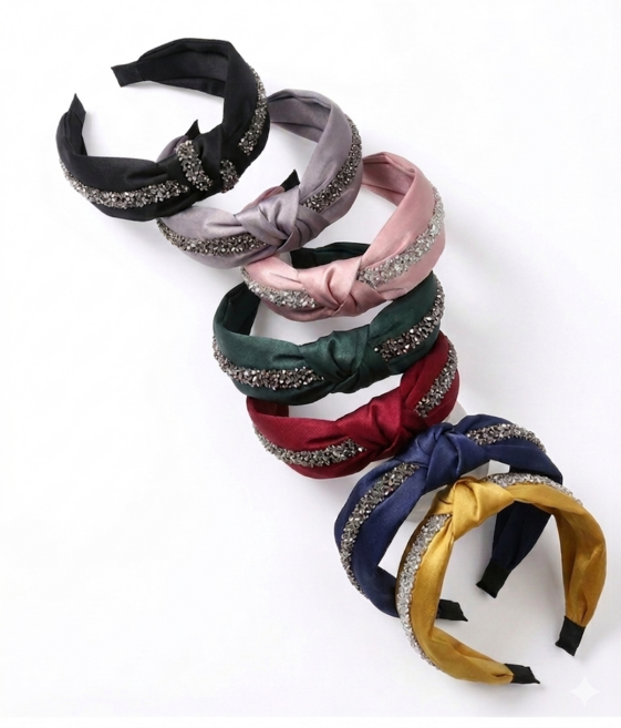 鑽條扭結髮箍 寬邊碎鑽髮飾