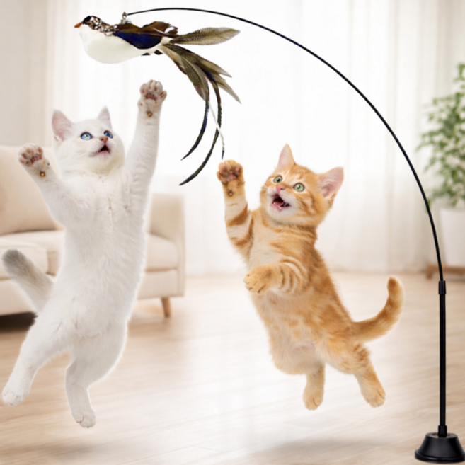 아크배라 고양이 낚시대 장난감 깃털 고양이 놀이 리필 인형, 1세트, 블랙화이트 새