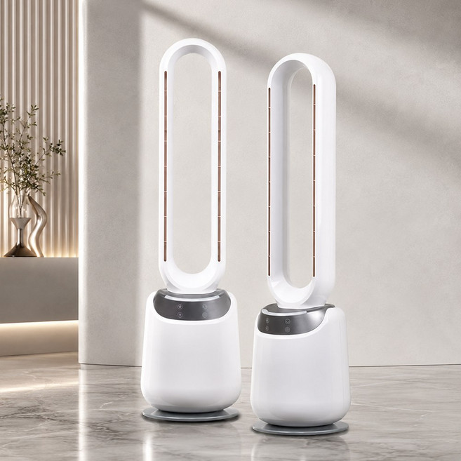독일브랜드 LED 날개없는 선풍기 리모컨 4가지무드등 저소음 저전력 타워팬 타워형 팬 화이트