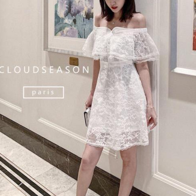 CLOUDSEASON 露肩蕾絲洋裝 名媛質感亮片小禮服, 紫M