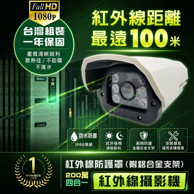 GD INTERNATIONAL 200萬 四合一 紅外線攝影機 Full HD 1080P 遠達100米夜視 IP66防水防塵, 1個, GD 1688S 防護罩2.8mm