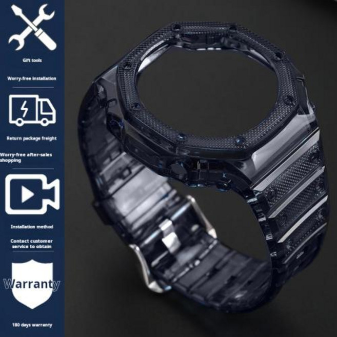 카시오 팜 오크 투명 시계 밴드 GA-B2100 개조 빙하 케이스 실리콘 스트랩 송진 남성용 시계 액세서리 GA21, 6)AJelly sapphire blue, 1개