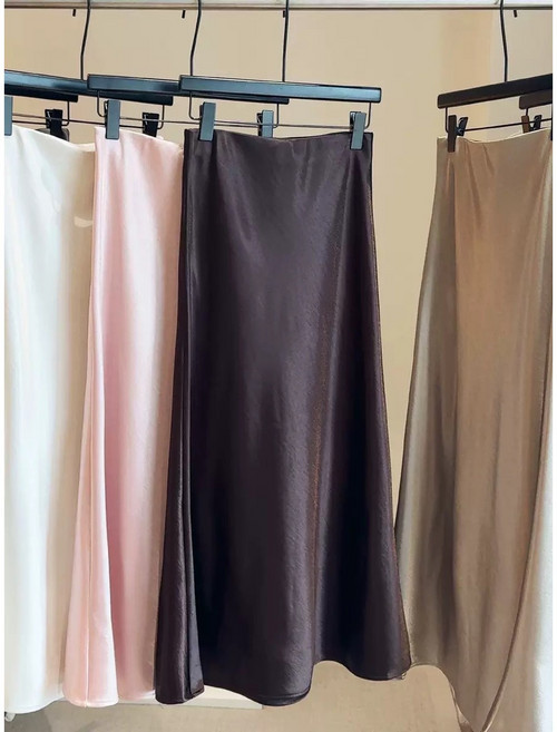 韓國 INS 高級光澤緞面立體珠光魚尾裙 半身裙 黑色 白色