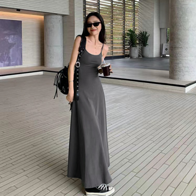 쁘띠엘라 여리핏 A라인 나시 롱 원피스