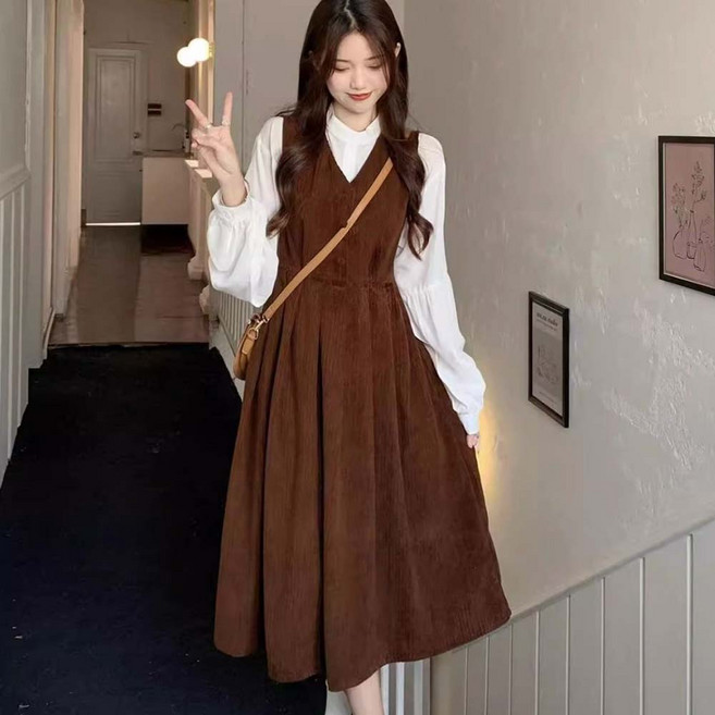 TKX 여성 민소매 원피스 롱 베스트 드레스 가을 겨울 고급스러운 코듀로이 KN89