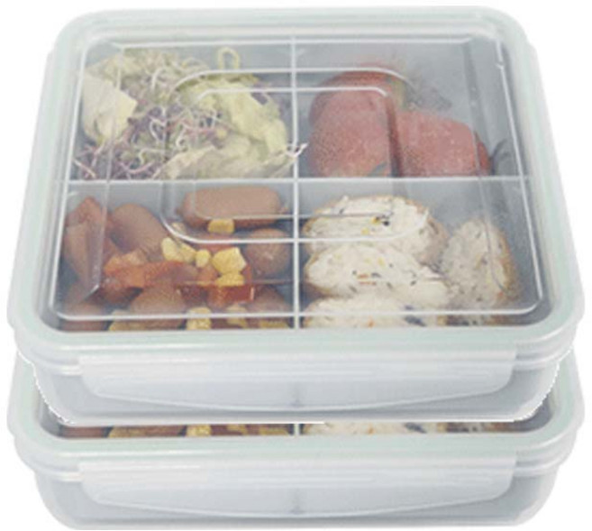 초특가 한정상품 나눔 칸막이 칸칸이 밀프랩 도시락통 반찬통 밀폐용기 2+2, 1세트, 4칸 1300ml 4개