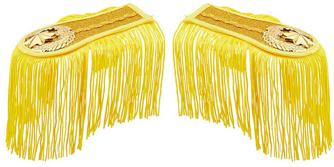 2개 수제 플라스틱 밴드 폴리에스테르 태슬 견장 노란색 무대의상 브로치 견장 장식225x77.5x15mm