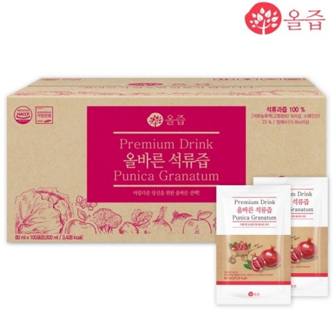 올즙 올바른 순수석류즙 실속포장 100p, 80ml, 100개