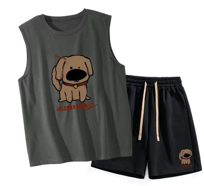 2024新款無袖套裝 男夏季寬鬆運動短褲潮流背心五分褲