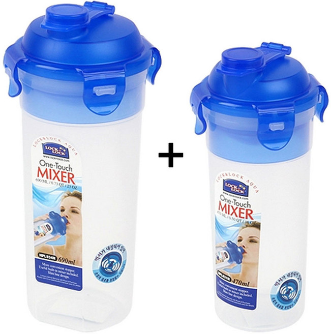 락앤락 쉐이커 단백질 미숫가루 쉐이크통 믹서 물통 470ml+690ml, 1개, 블루, 470ml, 690ml