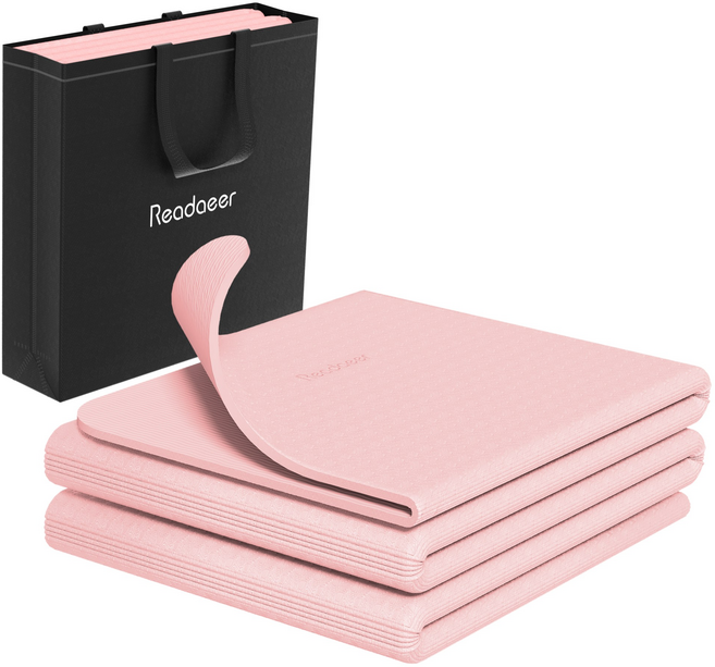 Readaeer 요가매트 고궐리티 TPE 10단 접이식 휴대용 요가매트, 1개, 핑크