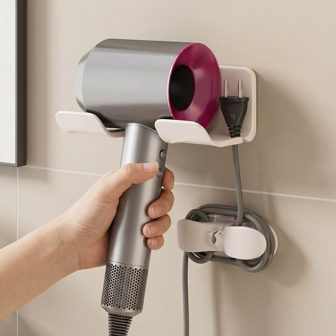 카몰리 접착식 선정리 드라이기 거치대, 1세트, 크림화이트