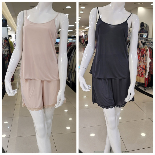 [쇼핑점] 비비안 보들보들 베가스무스 수입원단 데일리 민소매 끈조절 캐미솔 5부 속바지 세트 CS0498 HS5560