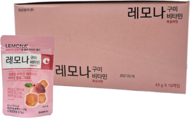 경남제약 레모나구미 복숭아맛 온가족 구미 비타민C, 10개, 43g