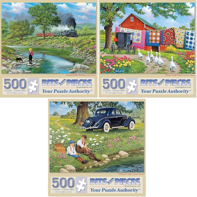 Bits and Pieces 성인용 500피스 직소 퍼즐 3개 밸류 세트 - Around The Bend Plain and Fancy 아티스트 John Sloane의 아버지, John Sloane "Winter Collection, 1개