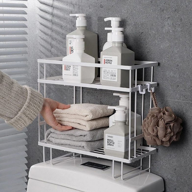 메트릭 변기 틈새 수납 스틸 욕실 용품 물빠짐 1단 2단 선반, 블랙, 1개