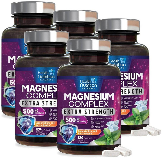 헬스뉴트리션 마그네슘 컴플렉스 500mg Health Nutrition Naturals Magnesium Complex, 5개, 120정