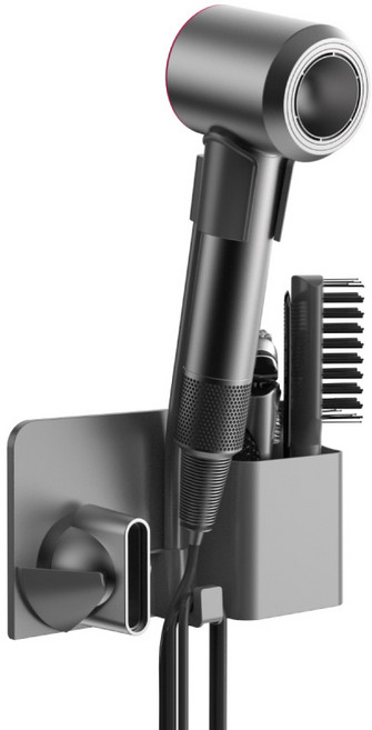 에스위두 BLDC 다이슨형 호환 각도조절 핸즈프리 수납 드라이기거치대, 그레이, 1개