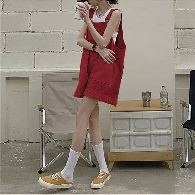 슬림소녀 여성 여름 데일리 캐주얼 멜빵 반바지 하이웨스트 슬림 와이드 팬츠