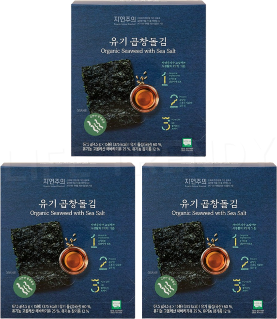 자연주의 유기 곱창돌김, 3박스, 67.5g