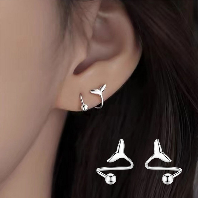 S925 행운의 고래꼬리 트위스트 커브 꼬임귀걸이 2pcs