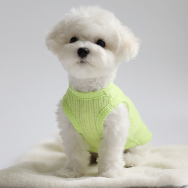 옹쓰픽 베이직메쉬 린넨 여름 강아지나시 민소매 티셔츠, 형광그린, 1개