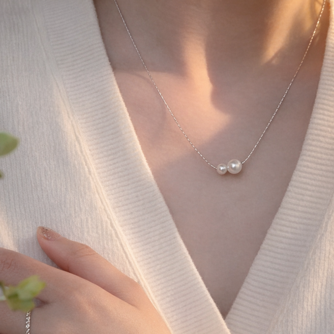아우리엘 티타늄 스틸 진주 목걸이 여성 데일리 주얼리