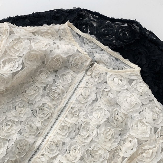 마리 시스루 장미 레이스 집업자켓