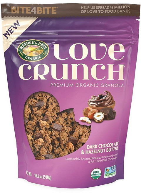 LOVE 러브 Crunch 유기농 다크 초콜릿 및 헤이즐넛 버터 그래놀라 300.5g(10.8온스) 파우치 (6팩), 300g