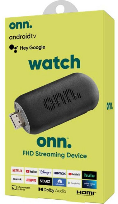 ONN 안드로이드 TV 2K FHD 스트리밍 스틱 리모컨 및 전원 어댑터 포함 WiFi HDMI 크롬캐스트 내장, ONN 안드로이드 TV 2K FHD 스트리밍 스틱, 리