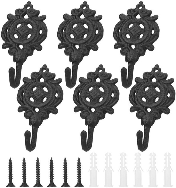 Moxweyeni 6 Pack Indian Leaf Cast Iron Wall Hooks 앤티크 Vintage Rustic Mounted Decorative Hook for H, Moxweyeni 6 Pack Indian Leaf C
