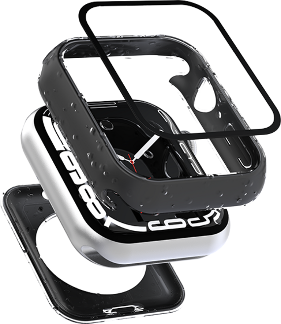 WA064 지모 애플워치 호환 풀커버 방수 케이스, 블랙, 44mm