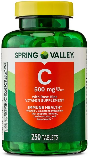 스프링밸리 비타민C 500mg 로즈힙 함유 Spring Valley Vitamin C with Rose Hips, 1개, 250정 - 쿠팡