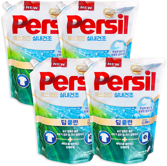 온마음샵 헨켈 퍼실 딥클린 엑스퍼트 실내건조 2L 리필 일반드럼겸용 액체세탁세제, 4개