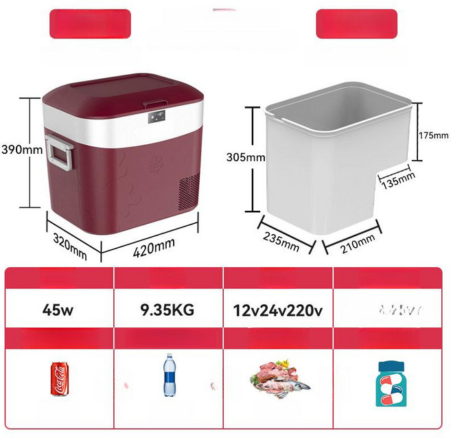 NOVA 차량용냉장고 냉장고 차박 휴대용 차량용, 22L 레드 차량 가정용, 1L
