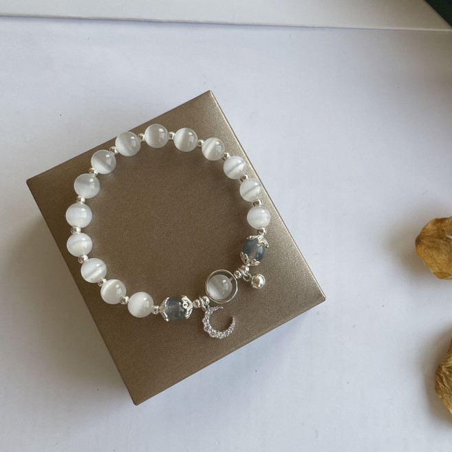 besteffie 여성 패션 구슬 팔찌 달 모양 펜던트 우아한 디자인 데일리 실버 액세서리 K19