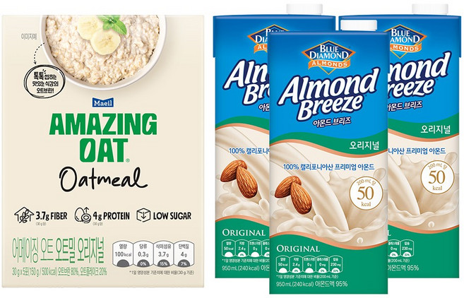매일유업 아몬드브리즈 오리지널 950ml 3개 + 오트밀 30g 5포 1개 증정