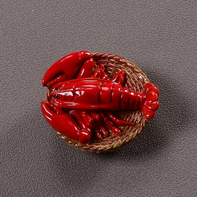 음식 미니어처 냉장고 자석 장식, 가운데, 대나무 바구니에 담긴 큰 랍스터