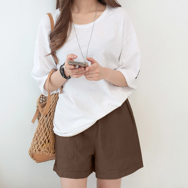 데일리앤 콤마 여성 4부 밴딩 면 반바지