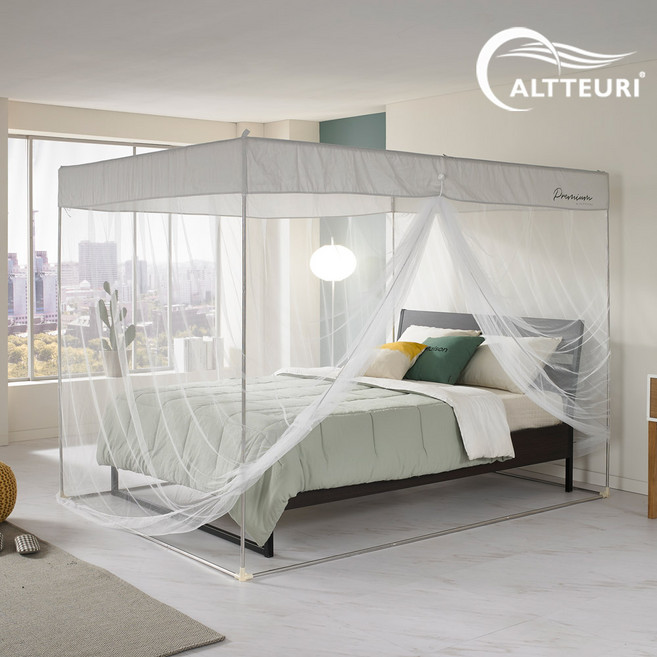 알뜨리 시그니쳐 사각모기장+스텐봉포함 침대모기장 텐트 거실 방충망, 알로그레이