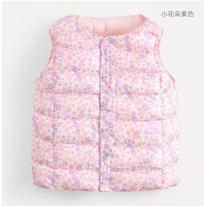兒童超輕保暖羽絨棉馬甲 女童寶寶鋪絨背心 小花圖案粉色系 90-130cm