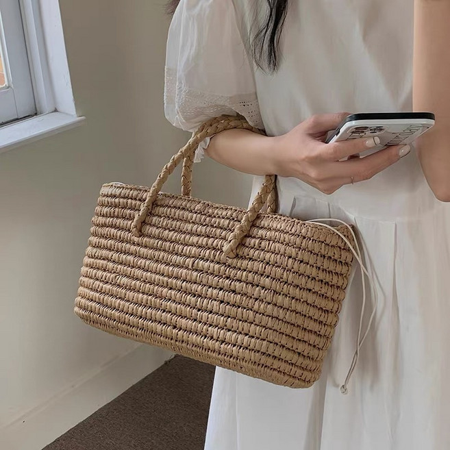 모델엄마 바게트 디자인 스퀘어 직사각 라탄 숄더백