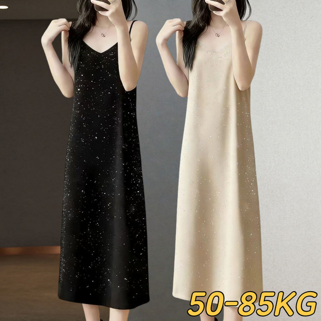 여성 편안한 민소매 나시 원피스 여름 루즈핏 롱 원피스 이너웨어 빅사이즈~85KG까지