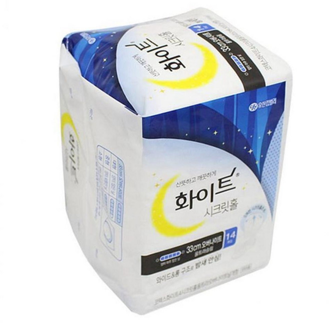 화이트 수퍼흡수 오버나이트 33cm 울트라슬림 날개 14개입 추천 고급, 1개
