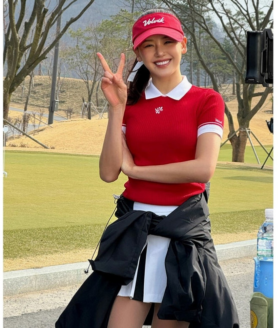 볼빅 여성 에리 배색 골지 반팔 니트 VLKTP303_RE (레드)