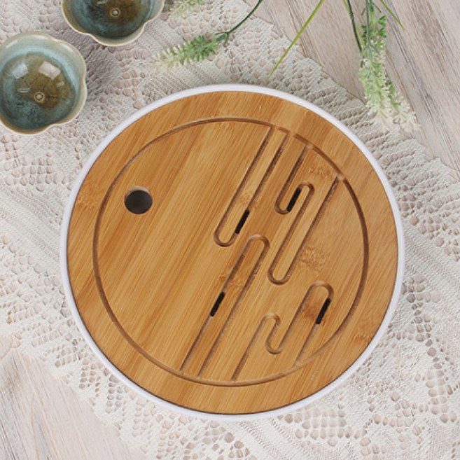 원형 25.5cm 티앤차 우드 다기트레이 흰색 나무 차판 87513pc 1(ea), 색상