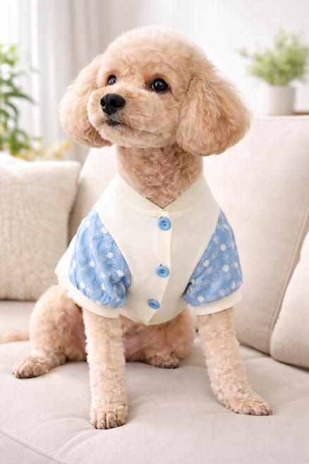 [푸들나무] 청자수 블루플라워 가디건, 1개, 아이보리