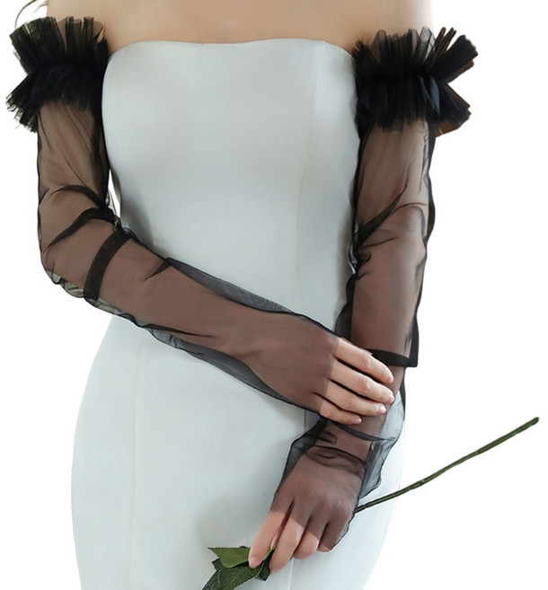 특별한 날 결혼식 신부 장갑 파티 액세서리를 위한 자수 꽃 신부 장갑이 달린 롱 시어 장갑