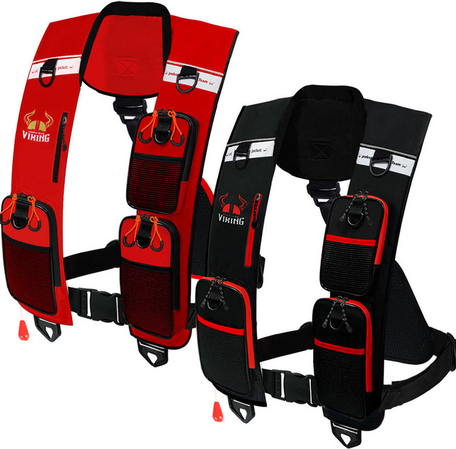 KC인증 티모스포츠 바이킹 3포켓 바다 선상 배 낚시 3가지 자동팽창식 구명조끼, FREE, 블랙(화이트)