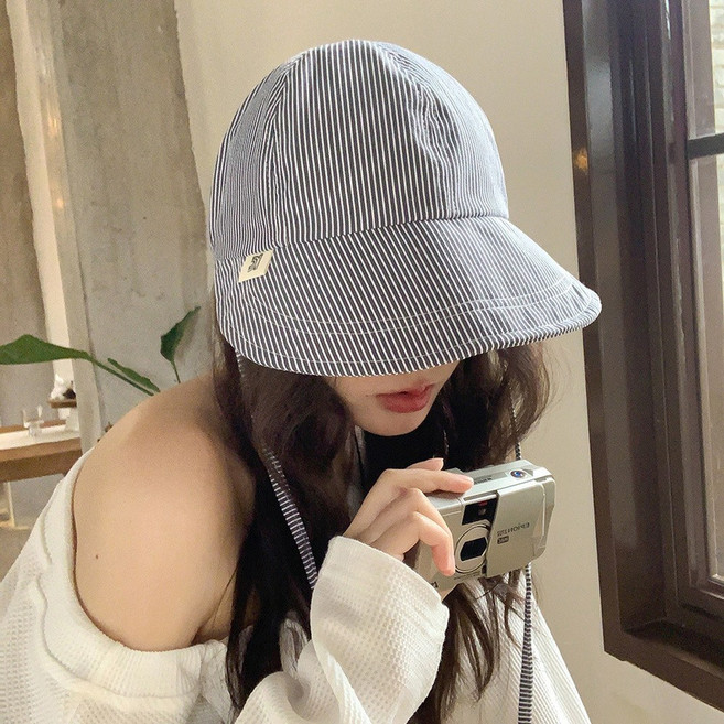 夏季遮陽防曬條紋鴨舌帽 女 輕薄摺疊棒球帽